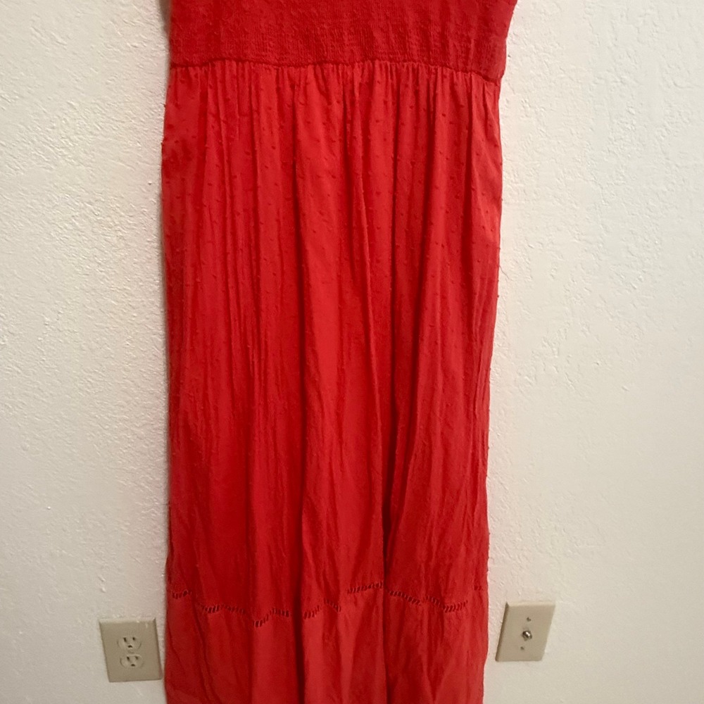 Solitaire CORAL Eyelet Smocked Maxi Dress Flutter Sleeve Boho Womens Large - Picture 9 of 15